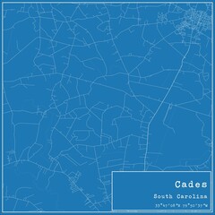 Blueprint US city map of Cades, South Carolina.