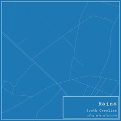 Fototapeta premium Blueprint US city map of Rains, South Carolina.
