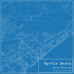 Blueprint US city map of Myrtle Beach, South Carolina.