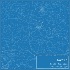 Blueprint US city map of Loris, South Carolina.