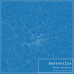 Blueprint US city map of Hartsville, South Carolina.