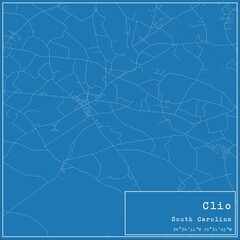 Blueprint US city map of Clio, South Carolina.