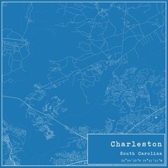 Naklejka premium Blueprint US city map of Charleston, South Carolina.