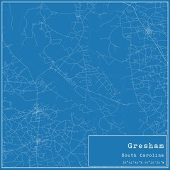 Blueprint US city map of Gresham, South Carolina.