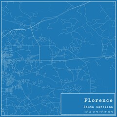 Blueprint US city map of Florence, South Carolina.