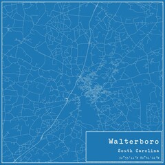 Blueprint US city map of Walterboro, South Carolina.
