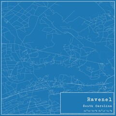 Blueprint US city map of Ravenel, South Carolina.