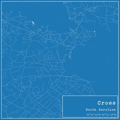 Blueprint US city map of Cross, South Carolina.