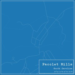 Blueprint US city map of Pacolet Mills, South Carolina.