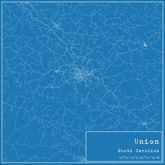 Blueprint US city map of Union, South Carolina.