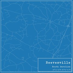 Blueprint US city map of Reevesville, South Carolina.