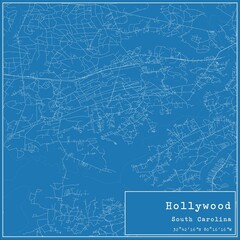 Blueprint US city map of Hollywood, South Carolina.