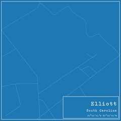 Blueprint US city map of Elliott, South Carolina.