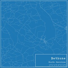 Blueprint US city map of Bethune, South Carolina.