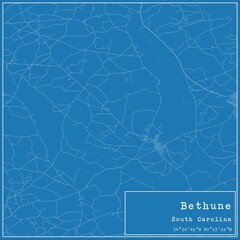 Blueprint US city map of Bethune, South Carolina.