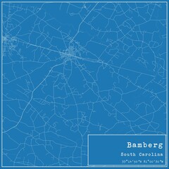 Blueprint US city map of Bamberg, South Carolina.