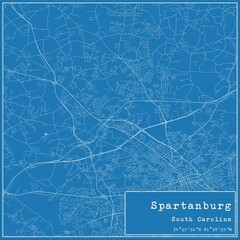 Blueprint US city map of Spartanburg, South Carolina.