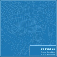 Blueprint US city map of Columbia, South Carolina.