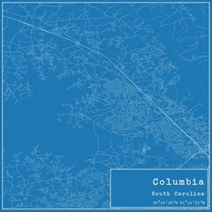 Blueprint US city map of Columbia, South Carolina.