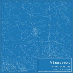 Blueprint US city map of Winnsboro, South Carolina.