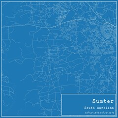 Blueprint US city map of Sumter, South Carolina.
