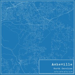Blueprint US city map of Asheville, North Carolina.