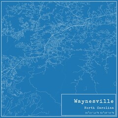 Blueprint US city map of Waynesville, North Carolina.
