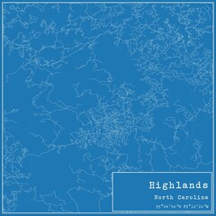Blueprint US city map of Highlands, North Carolina.