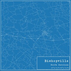 Blueprint US city map of Bishopville, South Carolina.