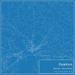 Blueprint US city map of Camden, South Carolina.