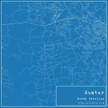 Blueprint US city map of Sumter, South Carolina.