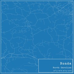 Blueprint US city map of Ronda, North Carolina. © Rezona