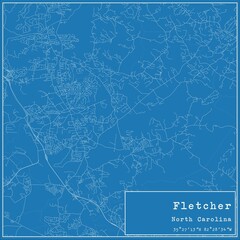 Blueprint US city map of Fletcher, North Carolina.