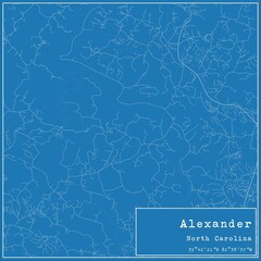 Blueprint US city map of Alexander, North Carolina.