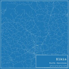 Blueprint US city map of Elkin, North Carolina.