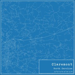 Blueprint US city map of Claremont, North Carolina.