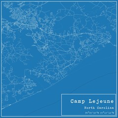 Blueprint US city map of Camp Lejeune, North Carolina.