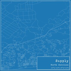 Blueprint US city map of Supply, North Carolina.