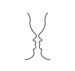 Vector isolated two kissed heads profile one single line  colorless black and white contour line easy drawing