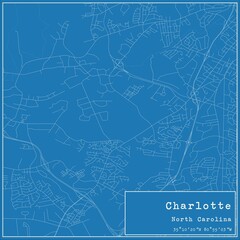 Blueprint US city map of Charlotte, North Carolina.