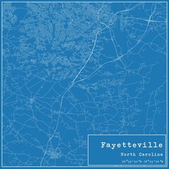 Blueprint US city map of Fayetteville, North Carolina.