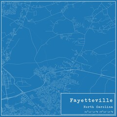 Blueprint US city map of Fayetteville, North Carolina.