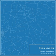 Fototapeta premium Blueprint US city map of Clarendon, North Carolina.