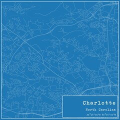 Blueprint US city map of Charlotte, North Carolina.