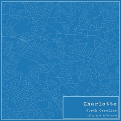 Blueprint US city map of Charlotte, North Carolina.