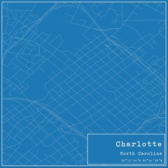 Blueprint US city map of Charlotte, North Carolina.