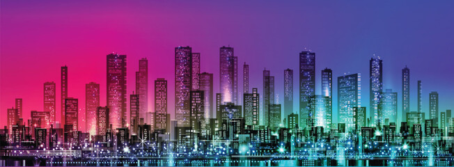 City skyline with architecture, skyscrapers, megapolis, buildings, downtown.