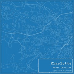 Blueprint US city map of Charlotte, North Carolina.