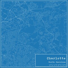 Blueprint US city map of Charlotte, North Carolina.