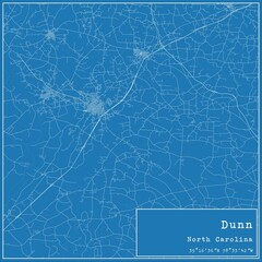 Blueprint US city map of Dunn, North Carolina.